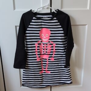 Kids Cat & Jack Black and White Stripe dress with Neon Pink Skeleton